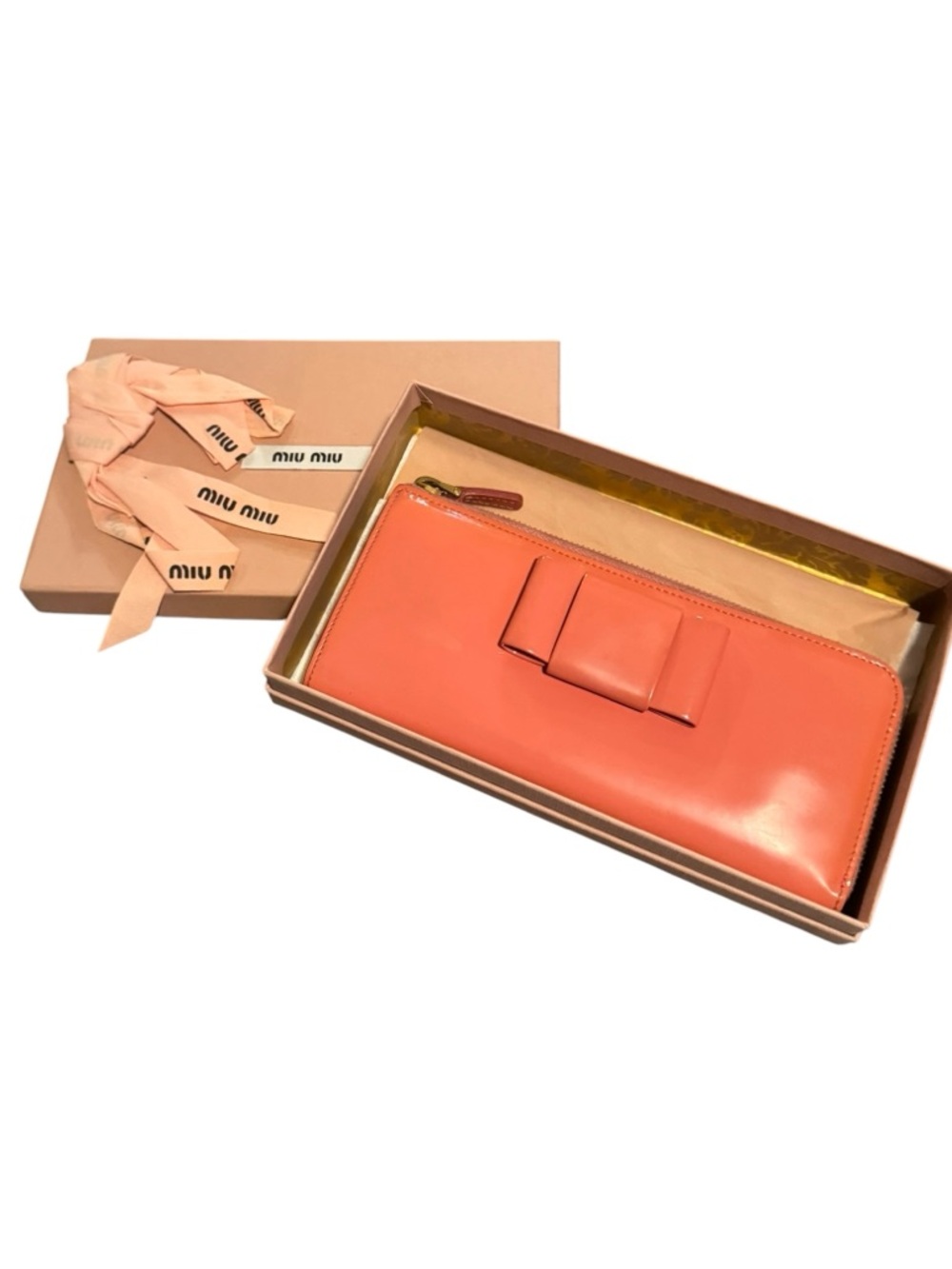 MIU MIU Patent Leather Zip Around Long Wallet